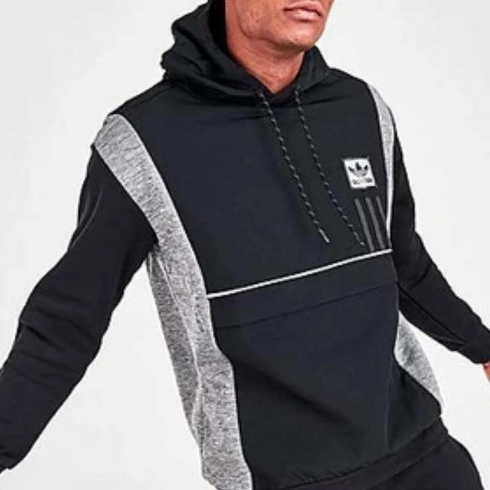 Adidas Pullover Hoodie Jacket Mens Small Black‎ Gray Trefoil Logo Adidas Id96